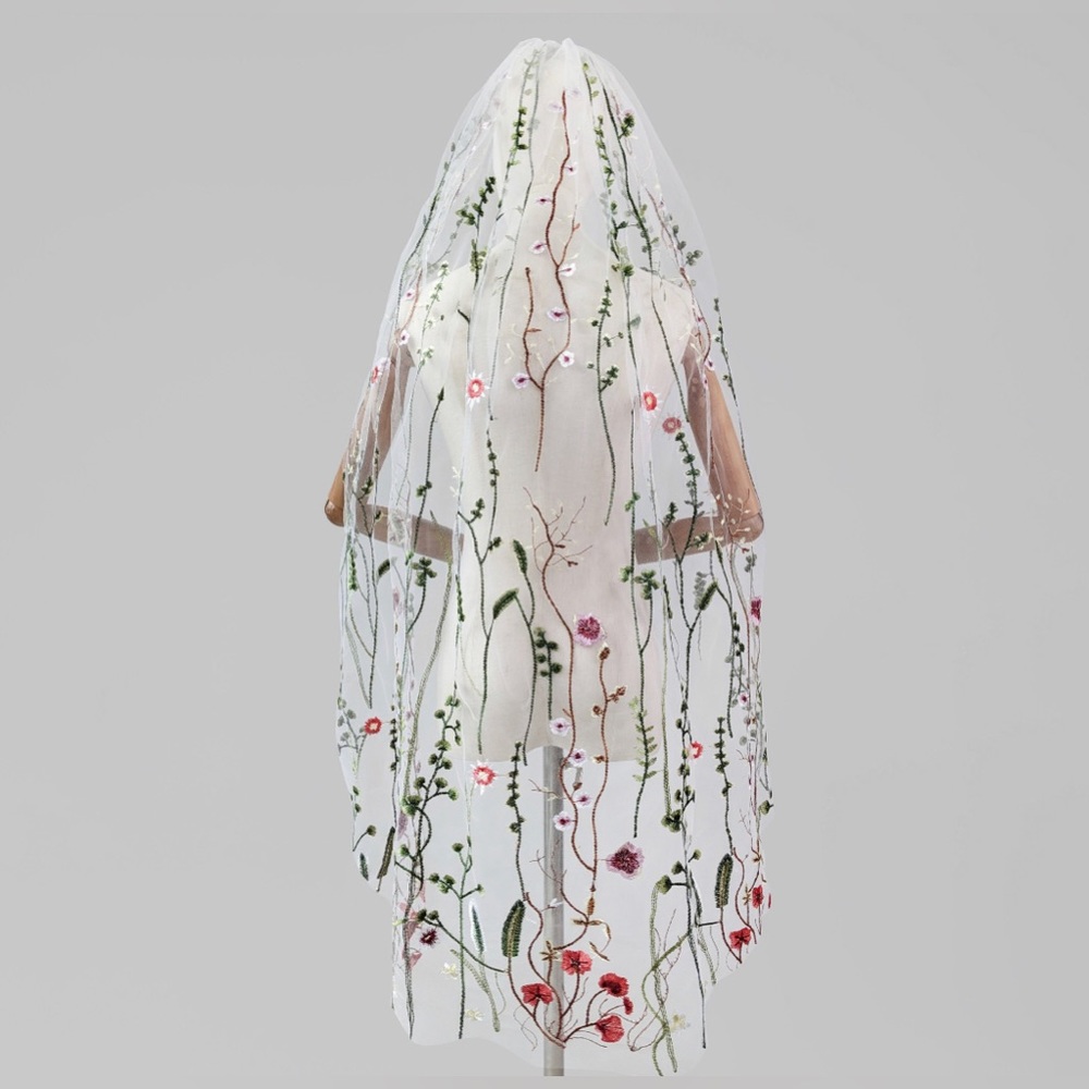 Wildflower Embroidered Veil - 63inches in Length